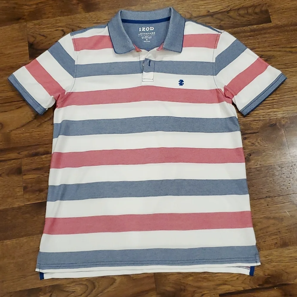 Mens Izod red, white, & blue Polo shirt size M